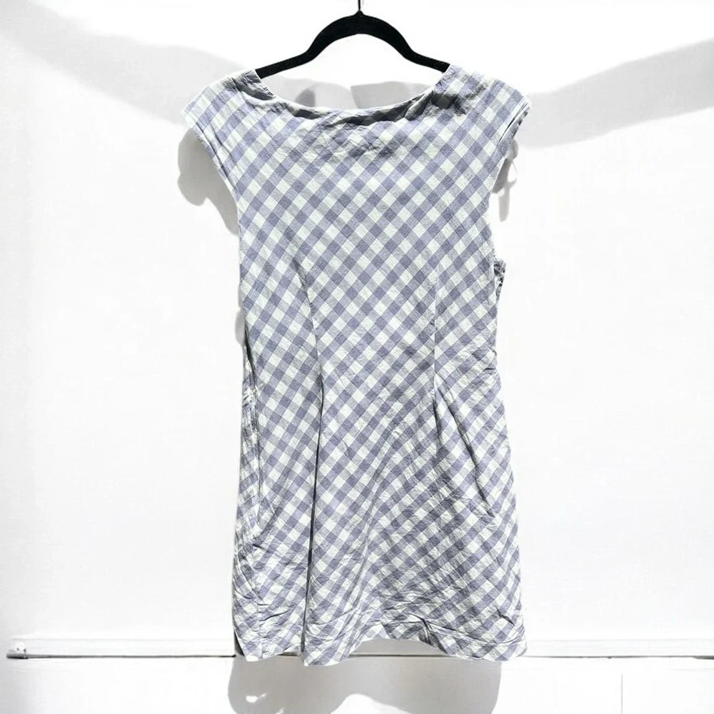 🌻SAYLOR Hadleigh Purple White Gingham Check Short Sleeve Mini  Dress Size M - Picture 8 of 11